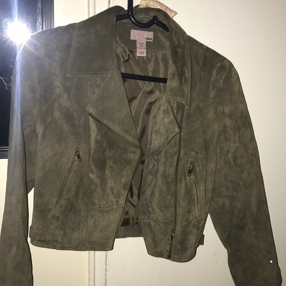 Olive green h&m suede jacket.